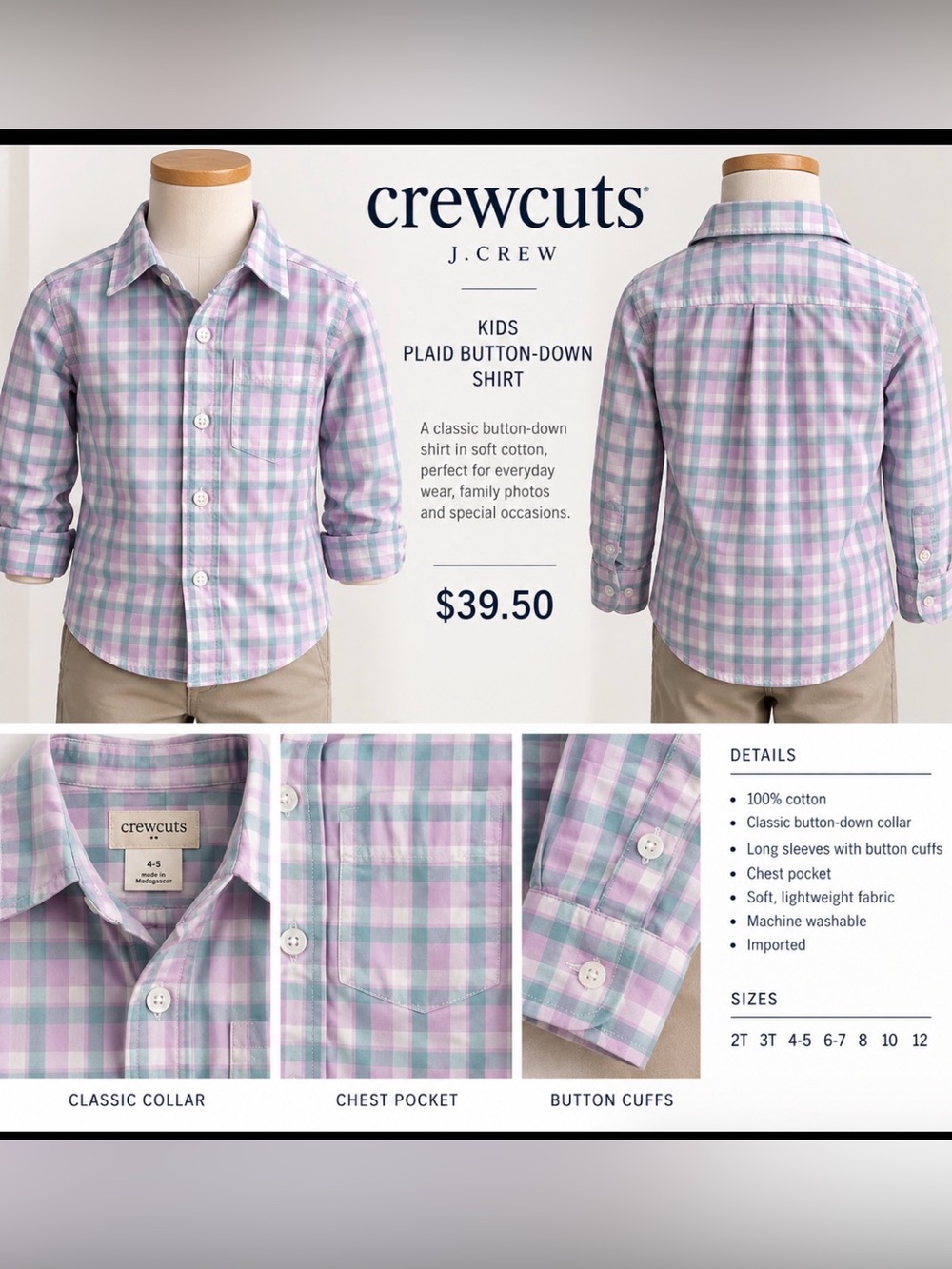crewcuts Kids Plaid Button-Down Shirt - Pink & Mint, Size 4-5